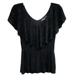 Adrianna Papell Womens Sparkle Draped Blouse Size XS Black NYE Holiday Party